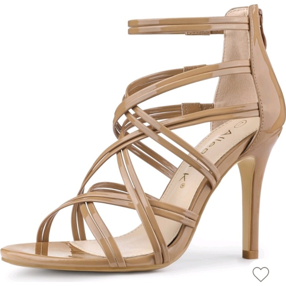 Allegra K Strappy Heels Stilettos Ankle Strap Dress Nude‎ Tan Sandals US 10 NEW